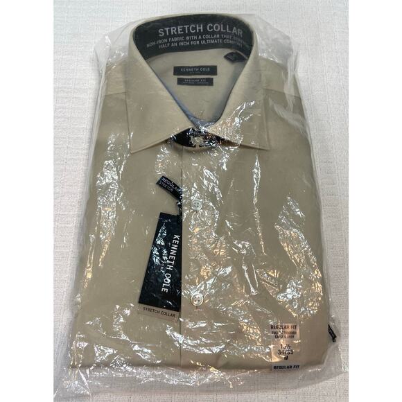 Kenneth Cole NY Stretch Collar Non-Iron Taupe Shirt 15 1/2 34/35 Regular Fit M - Picture 5 of 7